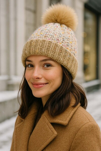 REMSA Pom-Pom Detail Women's Beret Rkş-1142 Camel