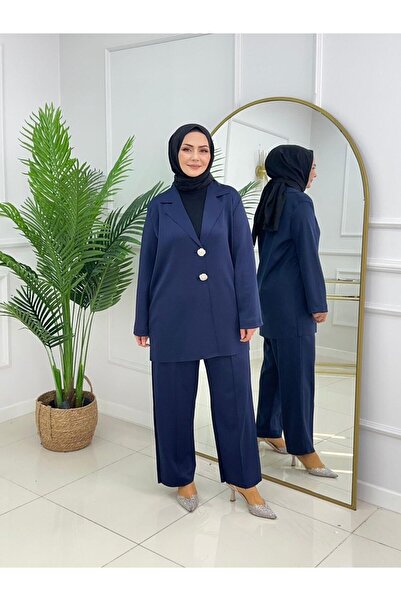 Valens Butik Buttoned Jacket and Pants Hijab Two-Piece Set Vildan