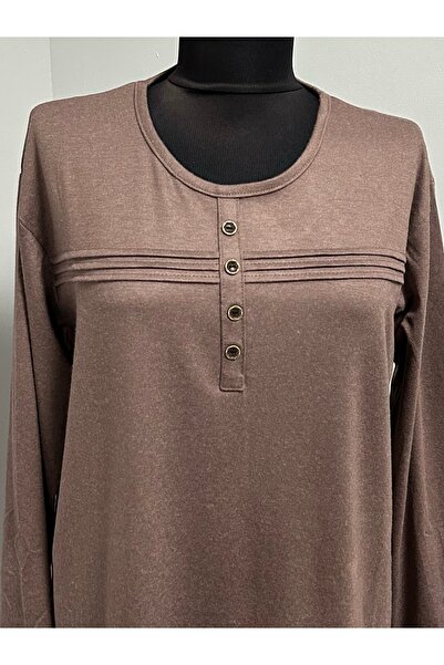 MSA Giyim Women's Cotton Winter Mother's Combed Cotton Striped Button Detailed Blouse Hijab Combed Cotton