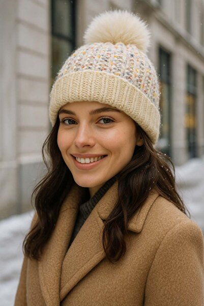 REMSA Pompom Detail Women's Beret Rkş-1142 Beige
