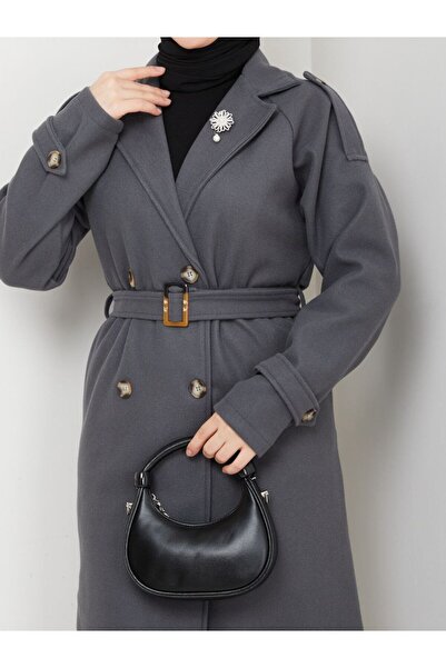 BLUSS Women's Silver Gray Eyelet Belted Long Bow Hat – Stylish and Elegant Model