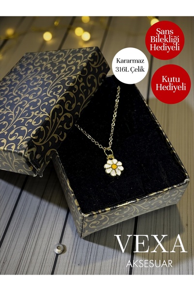 Vexa Aksesuar قلادة ديزي من الفولاذ المقاوم للصدأ 316L - مع علبة هدايا + سوار...