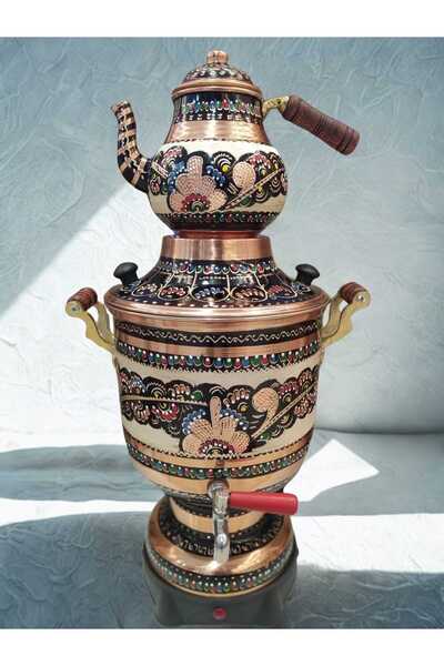 KARACA BAKIR Elektrikli Bakır Semaver-İşlemeli Bakır Semaver