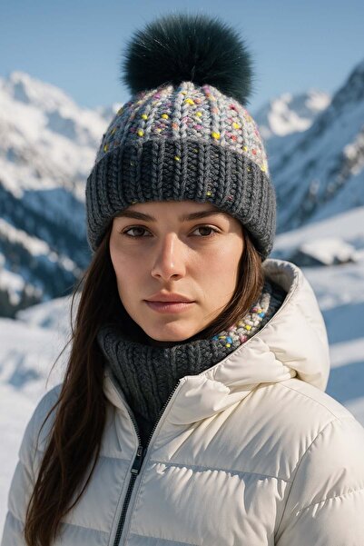 REMSA Pom-Pom Detail Women's Beret Rkş-1142 Anthracite