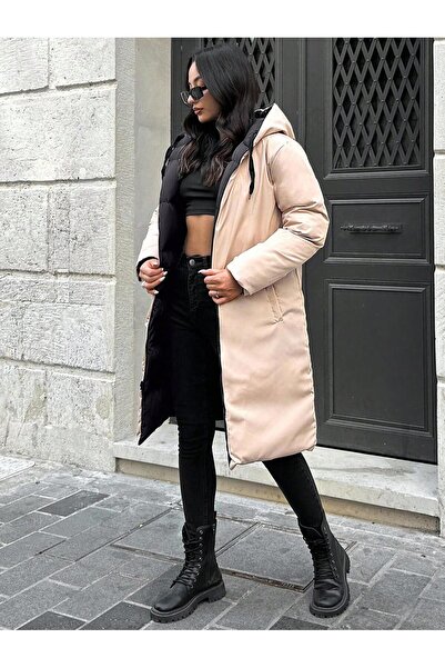 TREND KOMBİN Μακρύ πουπουλένιο παλτό διπλής όψης κανονικής εφαρμογής, αδιάβροχο και αντιανεμικό