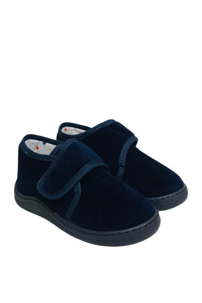 KU&PA SHOES Pas Dark Navy Velvet Kids Unisex Slippers Shoes Velcro Anti-Slip Sole Home Slippers Kp-1004