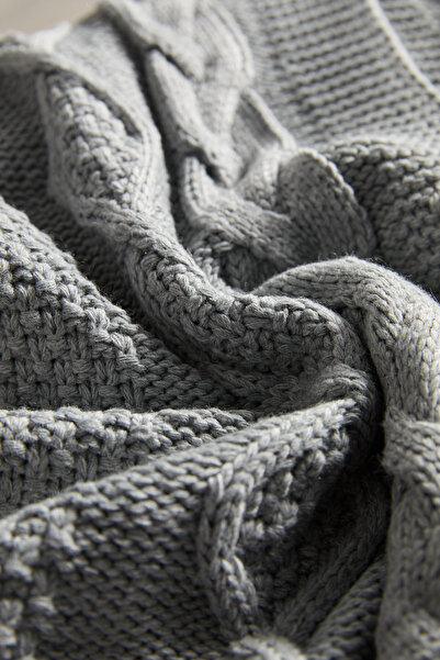 Knitoryx Women's Long Cable Knit Tricot Cardigan - Green / Gray - Ove Oversized Knitted Model