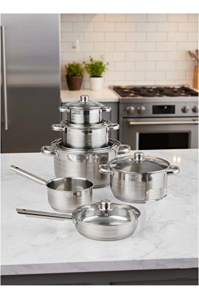 Store7 12-piece stainless steel cookware and pan set, safe to use with glass lids (assorted)