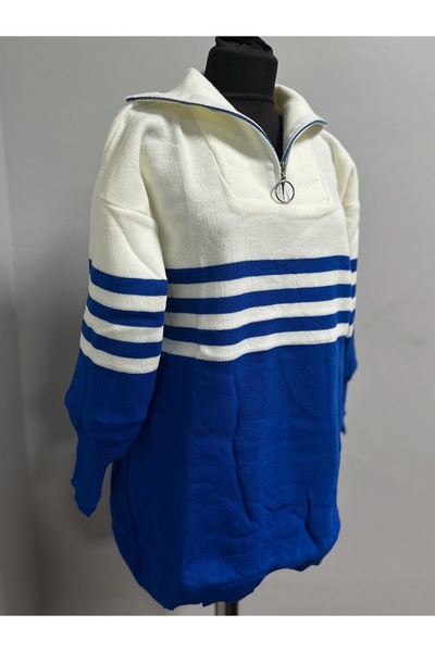 MSA Giyim Tricotaj cu dungi pentru femei supradimensionat guler ridicat Pulover cu jumătate de fermoar Model confortabil și elegant