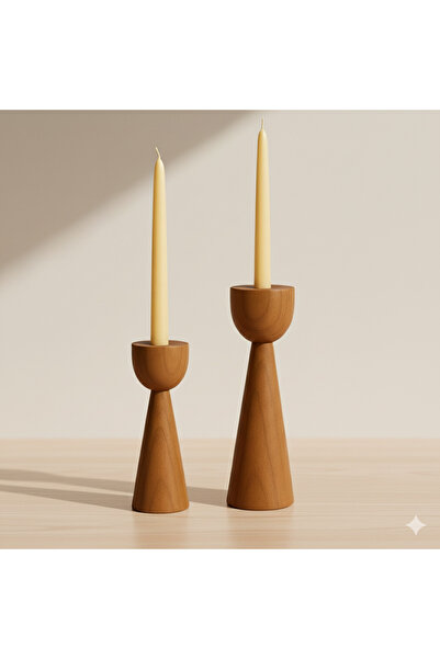 Wooden Candlestick Set – Natural Burning Color, Modern Minimal Decor (15cm & 17.5cm)