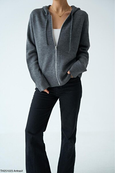 Lupies سترة صوفية نسائية بغطاء للرأس بسحاب