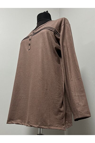 MSA Giyim Women's Cotton Winter Mother's Combed Cotton Striped Button Detailed Blouse Hijab Combed Cotton