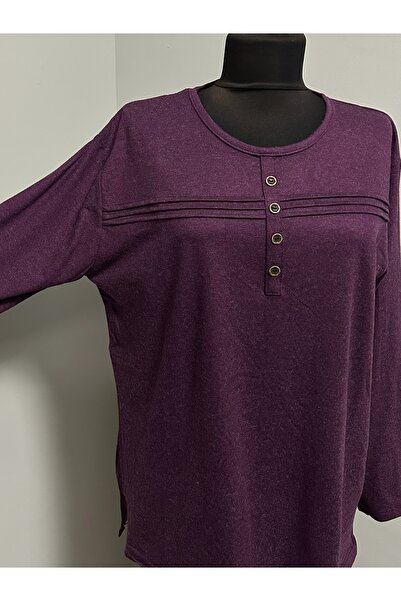 MSA Giyim Women's Cotton Winter Mother's Combed Cotton Striped Button Detailed Blouse Hijab Combed Cotton