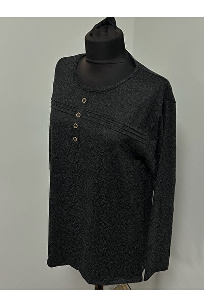 MSA Giyim Women's Cotton Winter Mother's Combed Cotton Striped Button Detailed Blouse Hijab Combed Cotton