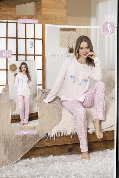 REMSA Women's Floral Pattern Single Jersey Pajama Set 0329 Pink