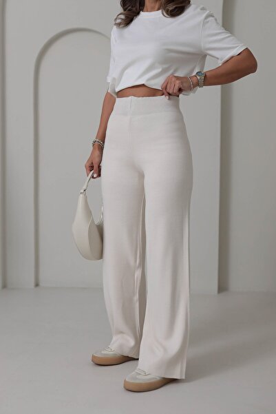 Bengi Clothing Ecru Premium Yarn Knitwear Trousers