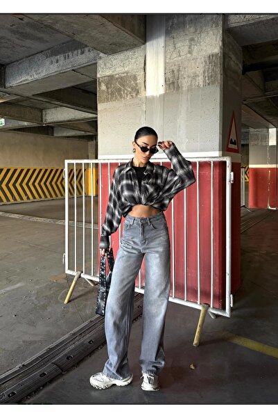 BİLBEC JEANS Yıkama Detaylı Retro Baggy Jean Gri