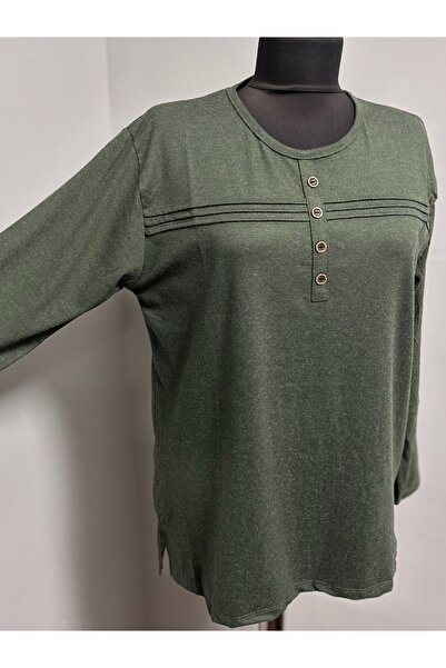 MSA Giyim Women's Cotton Winter Mother's Combed Cotton Striped Button Detailed Blouse Hijab Combed Cotton