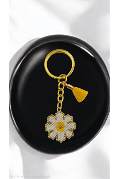 SEARD سلسلة مفاتيح/زينة حقيبة مصنوعة يدويًا من خرز ميوكي على شكل زهرة الأقحوان