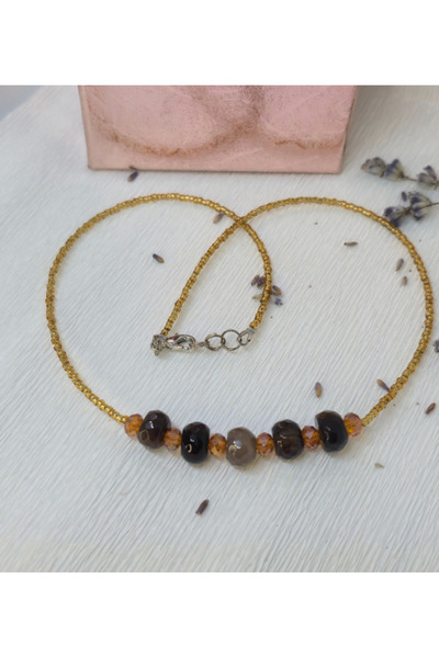 Amma Design Colier Toho din coniac cu agate maro