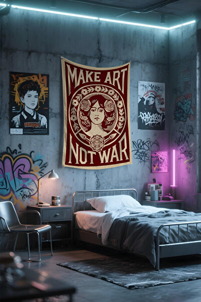 Etnik Dekor غطاء حائط منقوش بعبارة 'اصنع فنًا لا حربًا'