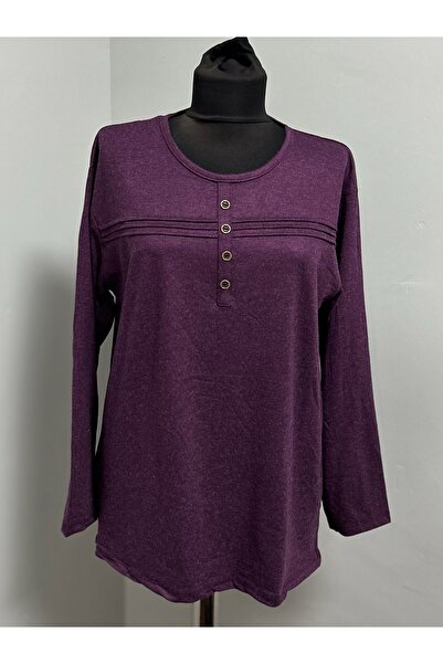 MSA Giyim Women's Cotton Winter Mother's Combed Cotton Striped Button Detailed Blouse Hijab Combed Cotton