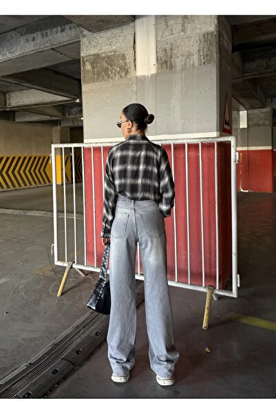 BİLBEC JEANS Yıkama Detaylı Retro Baggy Jean Gri