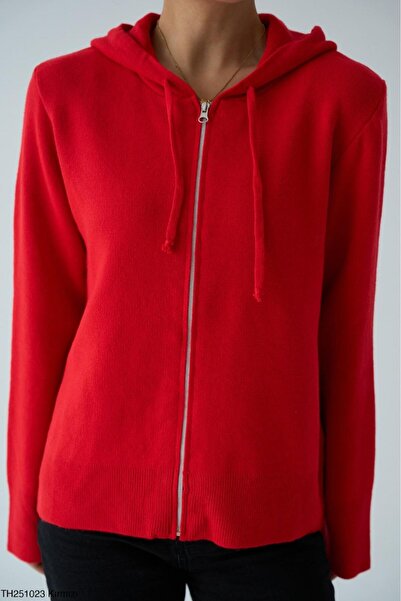 Lupies Women's Zippered Hooded Knitwear Cardigan