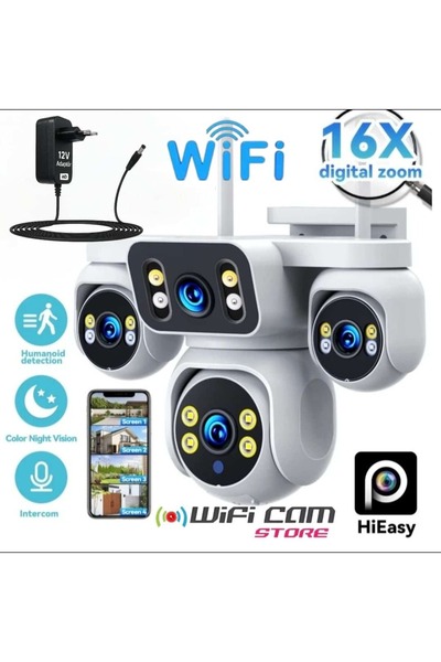 WİFİCAM Kör Noktasız! 4 Kameralı Akıllı PTZ WiFi Kamera Hieasy Uygulama