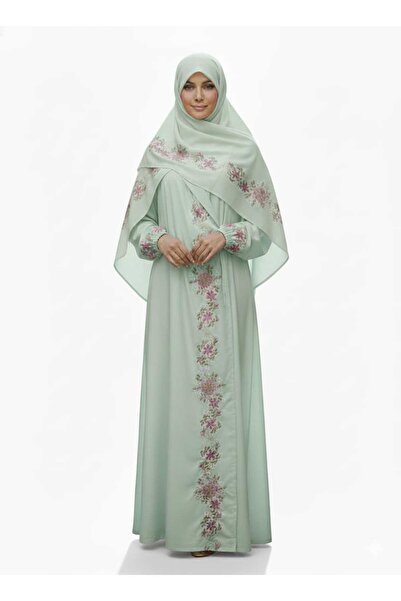 SDD Cool and heavy cotton prayer sheet with unique embroidery and a matching headscarf; wide and comfortable.