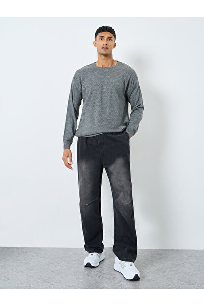 Styli Men Grey Textured Knit Sweater
