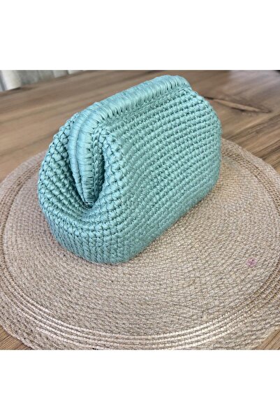 8 Ekim Tasarım Atölyesi Inspired Handcrafted Raffia Mini Clutch – Mint Serenity Edition
