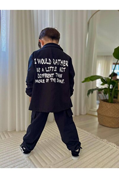 tunays shopping Boys 3-10 Years Old Cargo Pocket Pieces Oversized Sets – Jacket Printed T-Shirt and Jogger Pants