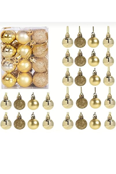 ALYA PARTİ 24 Adet Gold 3Cm Yılbaşı Ağaçı Cici Top Süsü