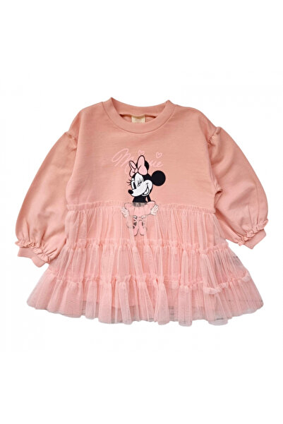 Miniworld Casual cotton dress for girls with tulle, 2-3 years, 98 cm, Light pink