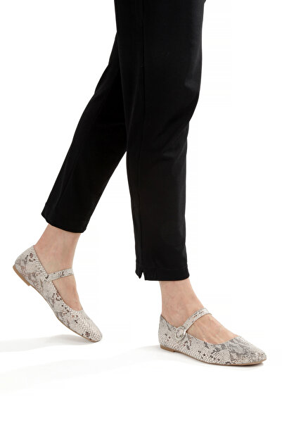 LUNA SHOES Balerini pentru femei Gold Mary Jane cu model din piele de șarpe - Pantofi de zi cu zi, eleganti și strălucitori