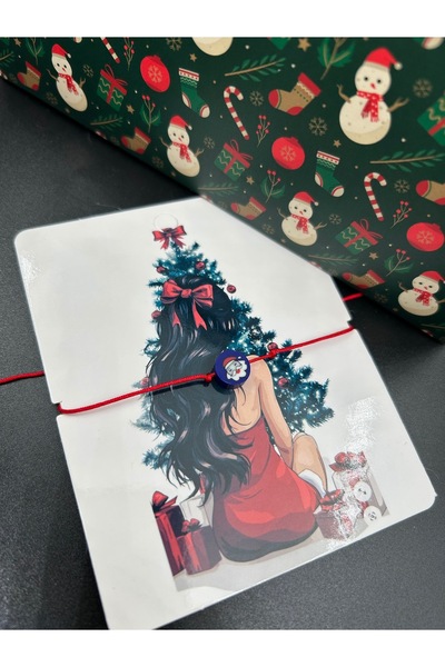 ByMerve هدية رأس السنة للأزواج (قطعتان) سوار أحمر بخيط مع شخصيات سانتا كلوز و...