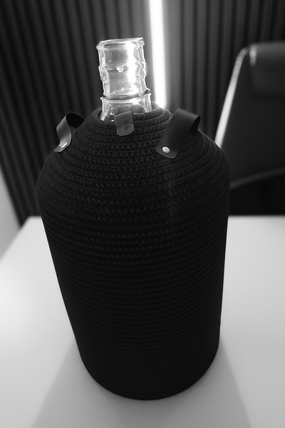 Ahs Tasarım Natural and Stylish Water Bottle Cover - Cover with Leather Handle and Wicker Rope Coating