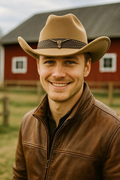 MARBERRY Beige Accessory Detailed Stamped Cowboy Men's Hat