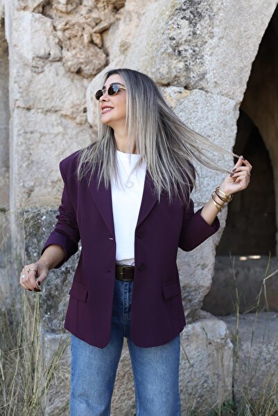 bytugcekaya Plum Oversized Polyviscon Blazer Jacket