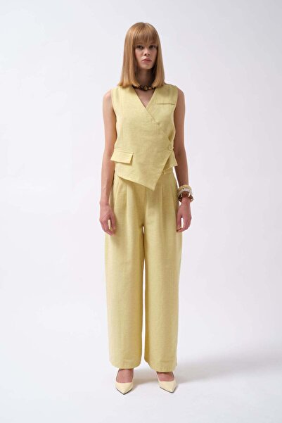 Maxi modena Pleated Wide Leg Linen Yellow Trousers
