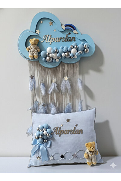 Yavuz Süs Işıklı Pembe & mavi püsküllü Bulut Kapı Süsü&Yastık Takım