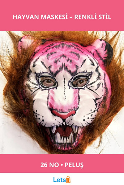 Letsii Kahverengi Saçlı Pembe Yüz Peluş Kurt Kaplan Maskesi 26 No