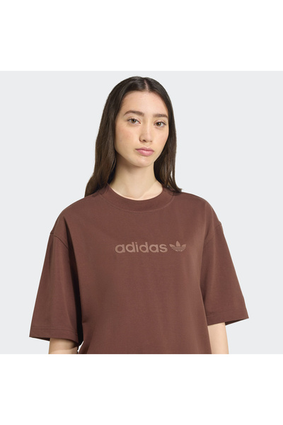 adidas Essentials Linear Oversized Women's Brown T-Shirt - Jx5536