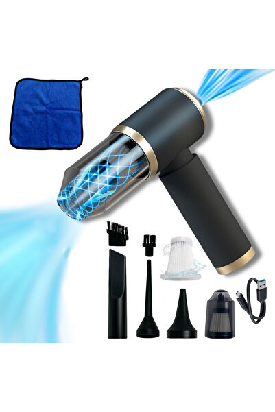 OEM 4 in 1 cordless rechargeable portable car vacuum cleaner, suction, blowing, HEPA filter, black, cloth