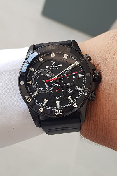Daniel Klein New Model Exclusive Model Black Leather Strap Black Dial Calendar Men's Wrist Watch