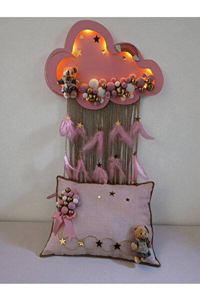 Yavuz Süs Işıklı Pembe & mavi püsküllü Bulut Kapı Süsü&Yastık Takım