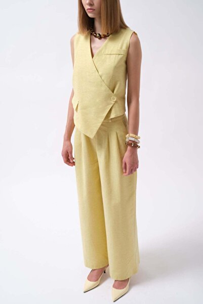 Maxi modena Pleated Wide Leg Linen Yellow Trousers