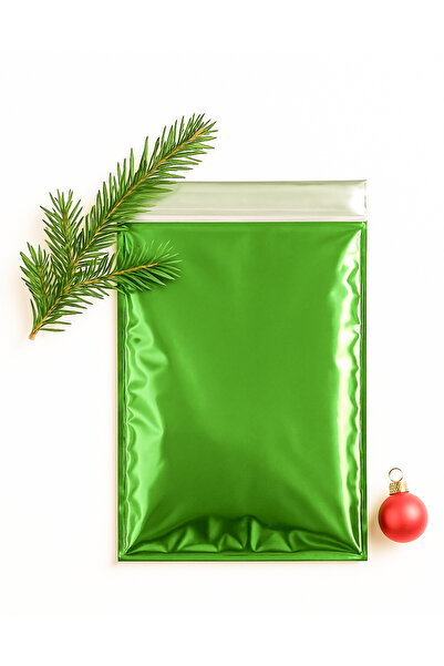 repro design 20x35 cm Yılbaşı Hediye Paketi Yeşil Metalize Kendinden Yapışkanlı – 10’lu Paket