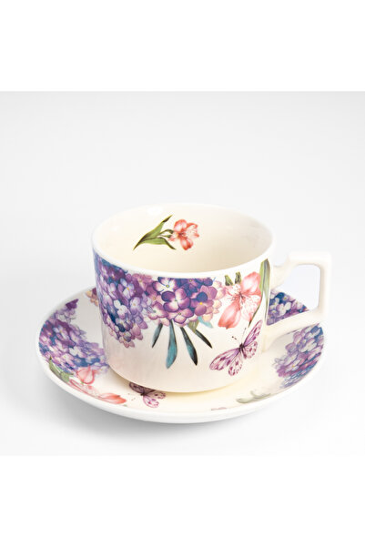 Malooki Set of 6 – Cup and Saucer with Hydrangeas and Butterflies – 200ml